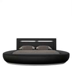 Rundbett in Schwarz Kunstleder LED Beleuchtung günstig online kaufen