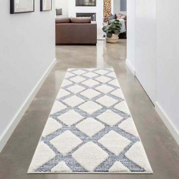 carpet city® Shaggy-Teppich - Geo-Raute-Muster, Creme - Hochflorteppich 3D- günstig online kaufen