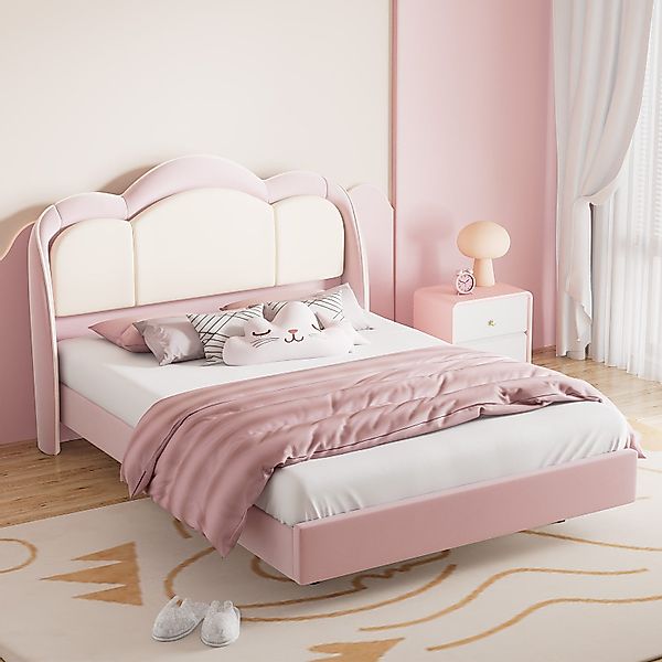 HOMAVO Jugendbett Kinderbett , Polsterbett,Samtbezug, LED-Licht, günstig online kaufen