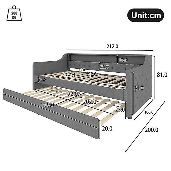 Ulife Schlafsofa Leinen Tagesbett mit Led-Beleuchtung 2 Schublade USB-Ladeb günstig online kaufen