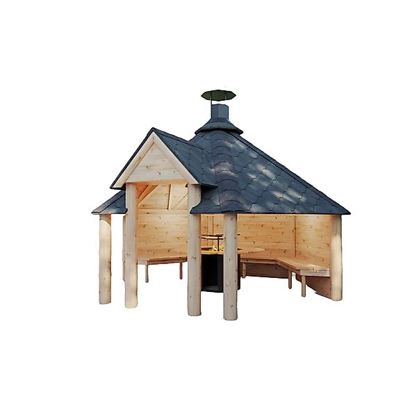 Finn Art Blockhaus Grillkota Elegance 9QM offen mit Grillanlage Schindeln S günstig online kaufen