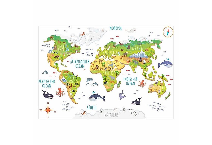 nikima Wandtattoo 174 Weltkarte mit Tieren 3D (PVC-Folie), In 4 vers. Größe günstig online kaufen