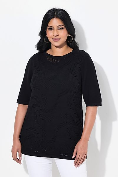 Ulla Popken Strickpullover Pullover Blüten U-Boot-Ausschnitt günstig online kaufen