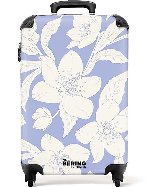 NoBoringSuitcases.com© Hartschalen-Trolley Hellviolett mit weißen Blüten günstig online kaufen