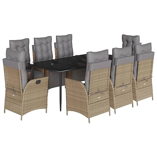 vidaXL 9-Tlg Garten-Essgruppe mit Kissen Beigemischung Poly Rattan 3213454 günstig online kaufen
