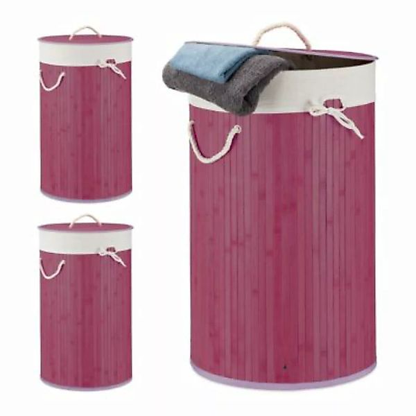 relaxdays 3 x Wäschekorb Bambus rund violett günstig online kaufen
