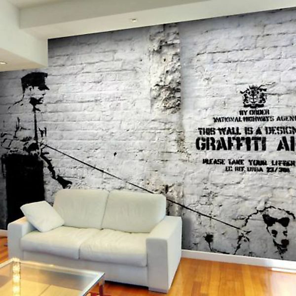 artgeist Fototapete Banksy - Graffiti Area schwarz/weiß Gr. 100 x 70 günstig online kaufen