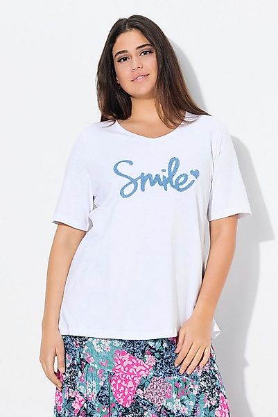 Ulla Popken T-Shirt T-Shirt Smile Classic V-Ausschnitt Halbarm günstig online kaufen