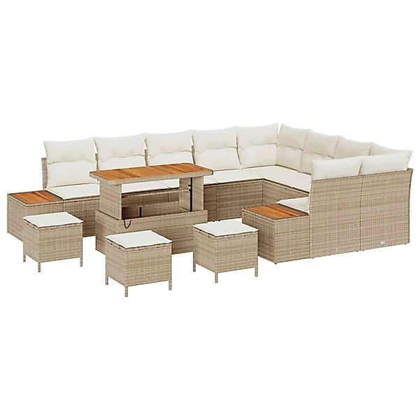 vidaXL Garten-Sofa-Set mit Kissen 13-Tlg Beige Poly Rattan 3362961 günstig online kaufen