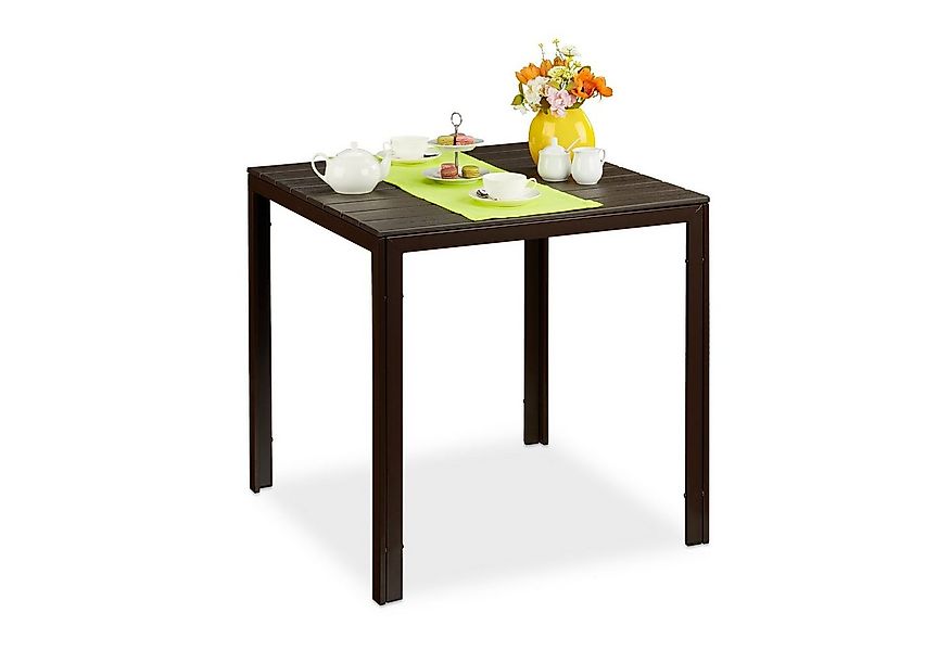 relaxdays Gartentisch Quadratischer Gartentisch Holzoptik günstig online kaufen