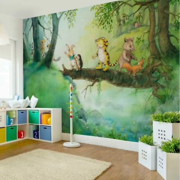 Bilderwelten Kindertapete Kleiner Tiger - Baumbrücke grün Gr. 432 x 290 günstig online kaufen