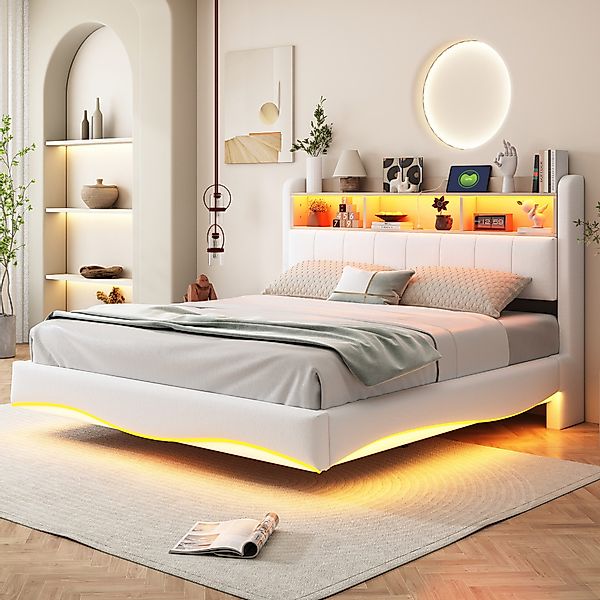 Flieks Polsterbett, LED Schwebebett Stauraumbett Doppelbett günstig online kaufen