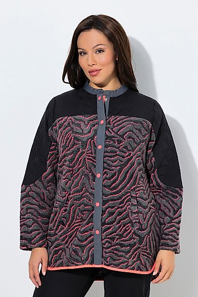 Ulla Popken Sweatjacke Long-Fleecejacke Tigermuster Stehkragen günstig online kaufen