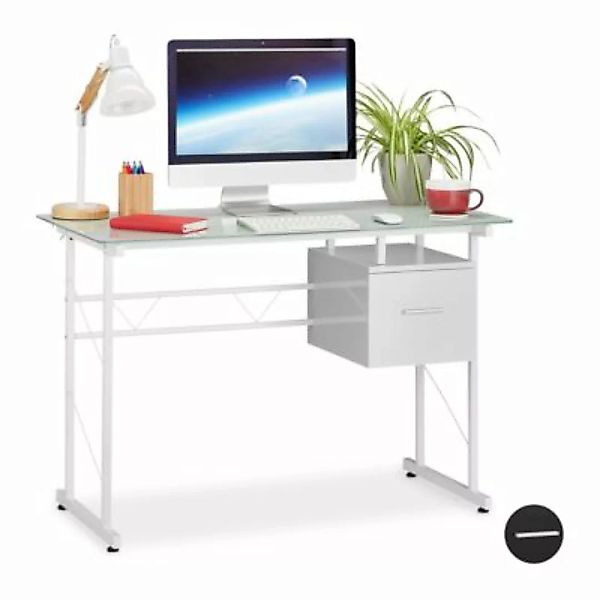 relaxdays Schreibtisch Glas mit Schublade weiß günstig online kaufen