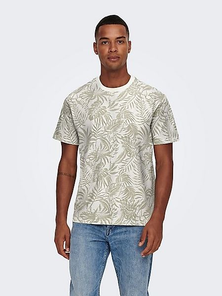 ONLY & SONS Rundhalsshirt "ONSPERRY LIFE REG LEAF AOP SS TEE" günstig online kaufen