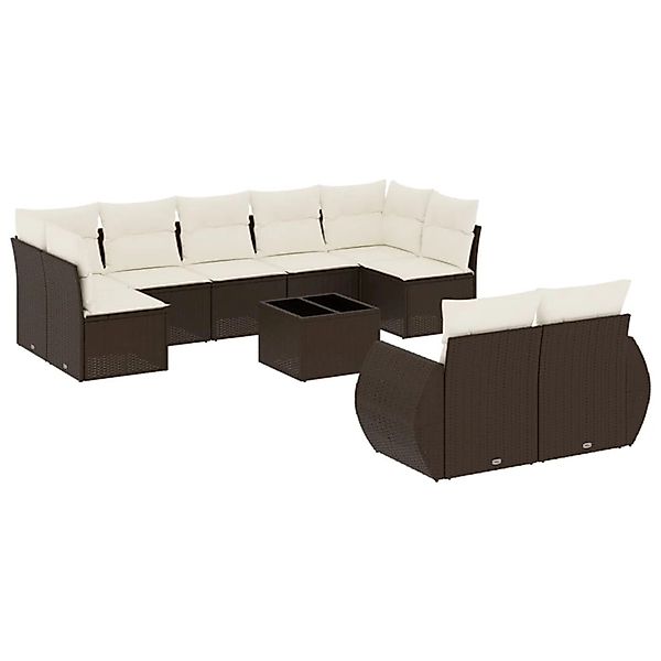 vidaXL 10-Tlg Garten-Sofagarnitur mit Kissen Braun Poly Rattan 3254170 günstig online kaufen