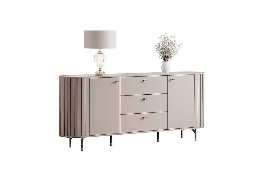 yourhouse24 Sideboard LINNEA 190cm 2D3S Runde Ecken Lamellen Kaschmir/Schwa günstig online kaufen