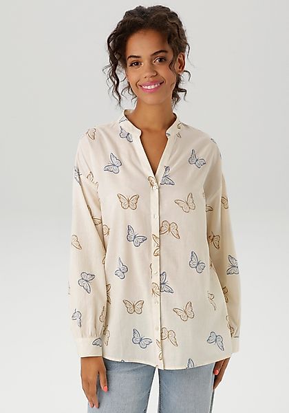 Aniston CASUAL Langarmbluse mit Schmetterlingen bedruckt günstig online kaufen