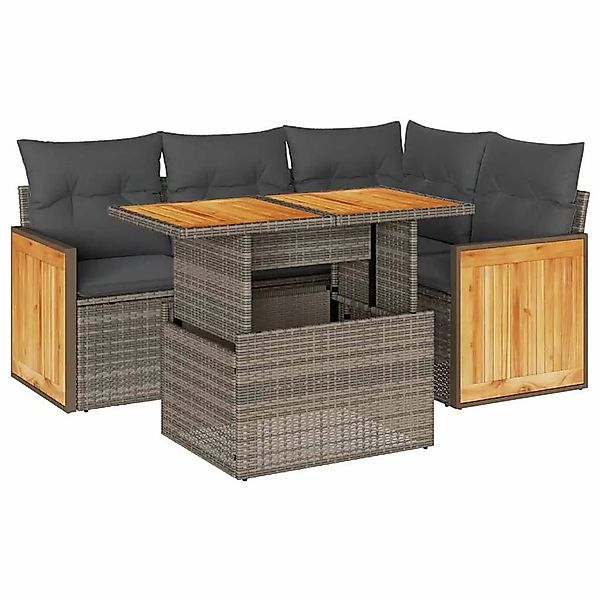vidaXL 5-Tlg Garten-Sofagarnitur mit Kissen Grau Poly Rattan Akazie 3327707 günstig online kaufen