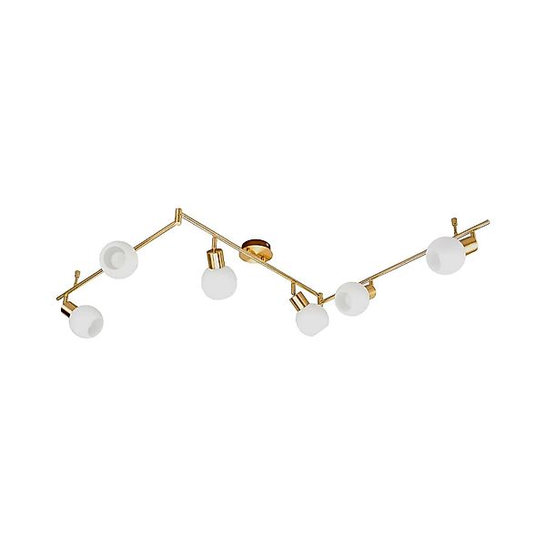 Lindby Deckenlampe Elaina, 180cm, 6-flg., messing, Glas, E14 günstig online kaufen