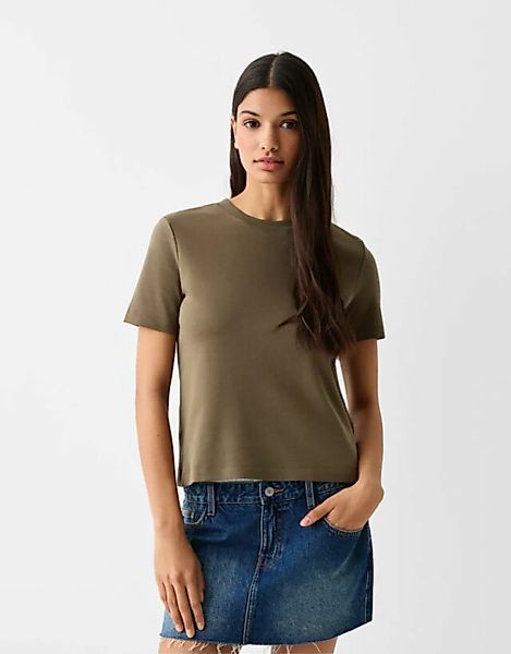 Bershka T-Shirt Im Regular Fit Damen S Khaki günstig online kaufen