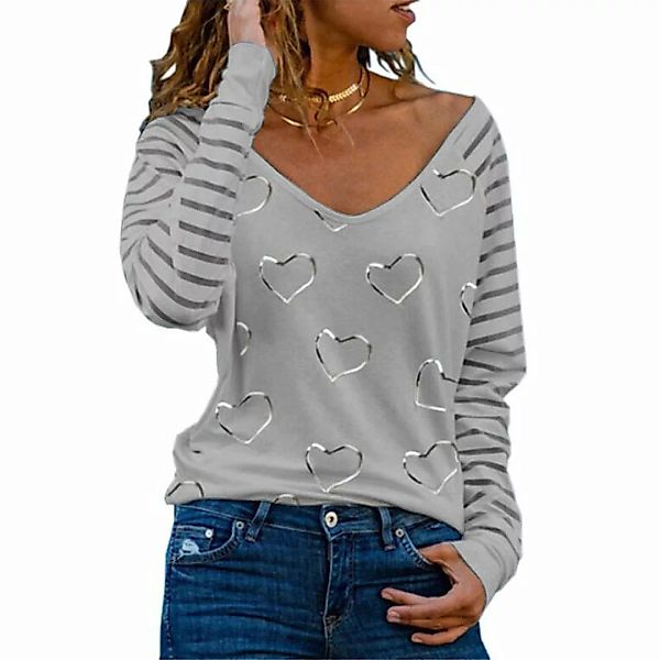KIKI Longbluse Women's V-Neck Love Print Winter Langarm T-Shirt Frauen günstig online kaufen