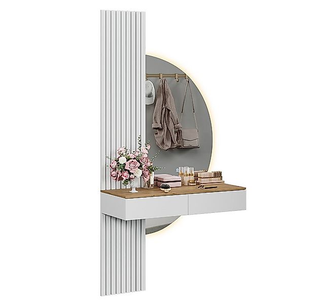 Vicco Schminktisch Melina, Weiß/Eiche, 100 cm mit LED-Spiegel (1-St) günstig online kaufen