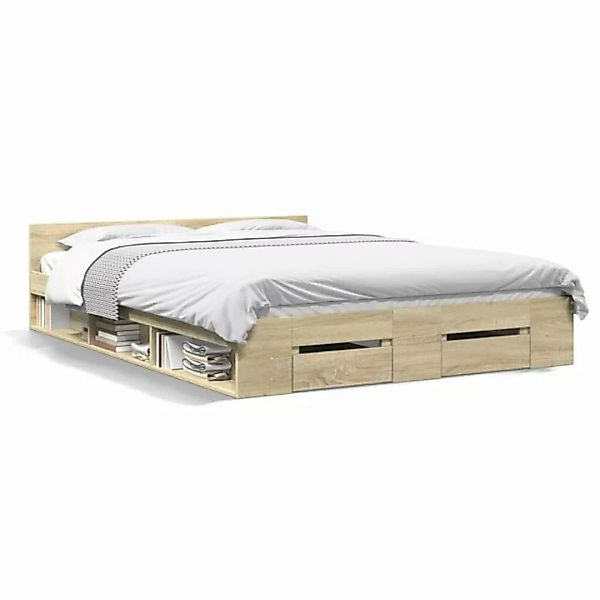 vidaXL Bett Bettgestell mit Schubladen Sonoma-Eiche 120x200cm Holzwerkstoff günstig online kaufen