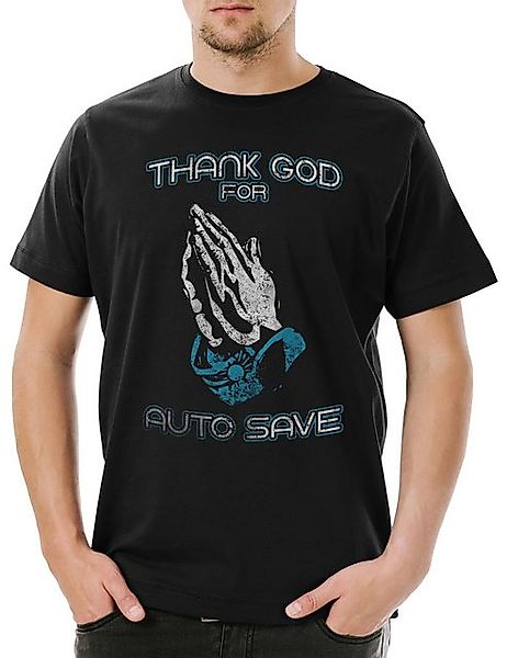 Urban Backwoods Print-Shirt Thank God For Auto Save Herren T-Shirt Games Ga günstig online kaufen