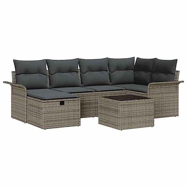 vidaXL Gartensofa-Set mit Kissen mit Speicher 7 Stk Grau Poly-Rattan 335888 günstig online kaufen