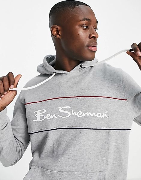 Ben Sherman – Kapuzenpullover mit zweifarbigem Logo-Einsatz-Grau günstig online kaufen