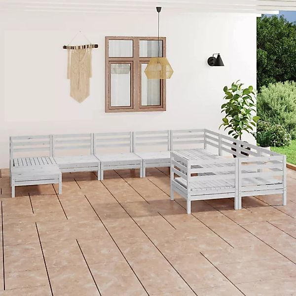 10-tlg. Garten-lounge-set Weiß Massivholz Kiefer günstig online kaufen