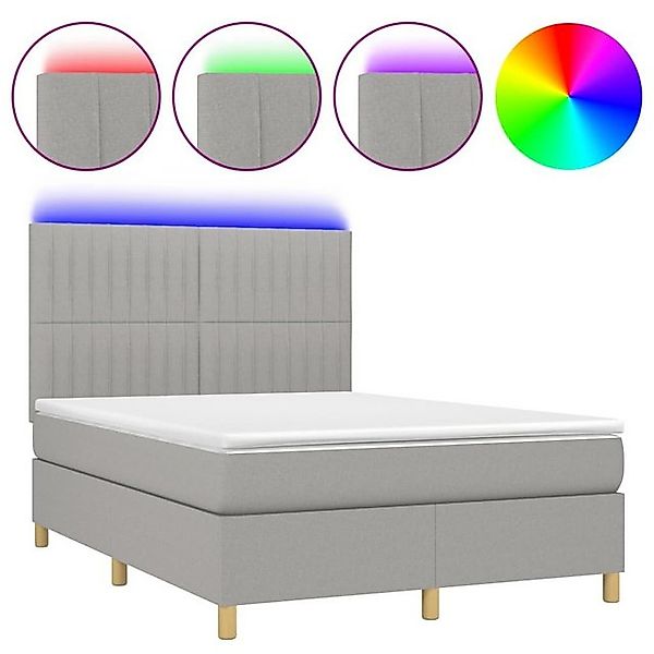 vidaXL Boxspringbett Boxspringbett mit Matratze LED Hellgrau 140x190 cm Sto günstig online kaufen