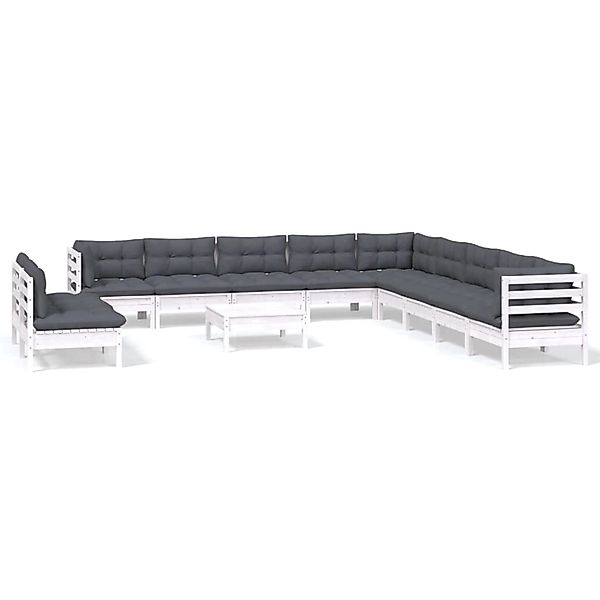 vidaXL 12-tlg Garten-Lounge-Set mit Kissen Weiß Massivholz Kiefer Modell 1 günstig online kaufen