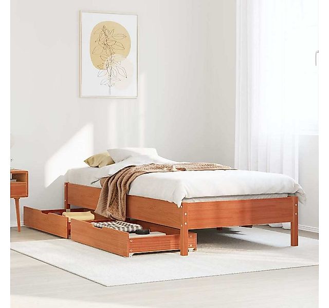 vidaXL Bett, Massivholzbett ohne Matratze Wachsbraun 100x200 Kiefernholz günstig online kaufen