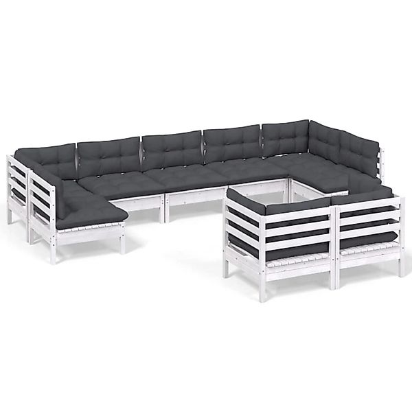 vidaXL 9-tlg Garten-Lounge-Set mit Kissen Weiß Kiefer Massivholz Modell 33 günstig online kaufen