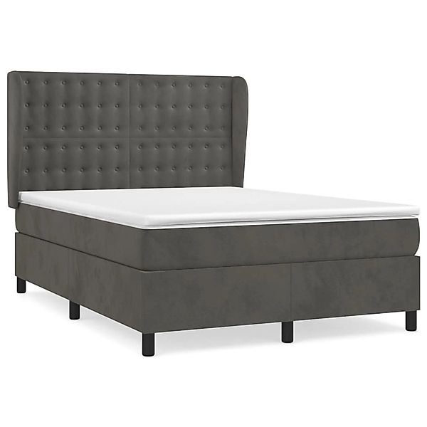 vidaXL Boxspringbett Boxspringbett mit Matratze Dunkelgrau 140x190 cm Samt günstig online kaufen