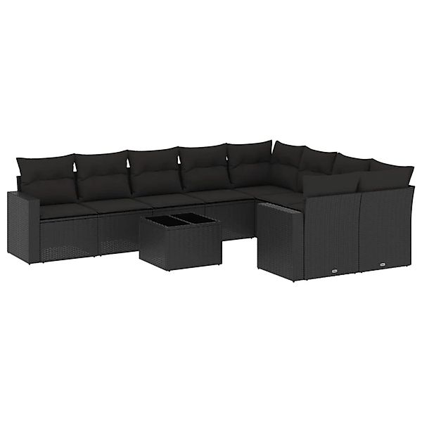 vidaXL 10-Tlg Garten-Sofagarnitur mit Kissen Schwarz Poly Rattan 3219435 günstig online kaufen