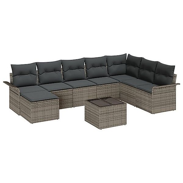 vidaXL Loungesofa 8-teiliges Garten-Sofa-Set mit Kissen Grau Poly Rattan, 9 günstig online kaufen