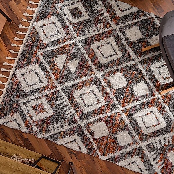 Paco Home Hochflor-Teppich "Monza 654" rechteckig 34 mm Höhe meliert, Raute günstig online kaufen