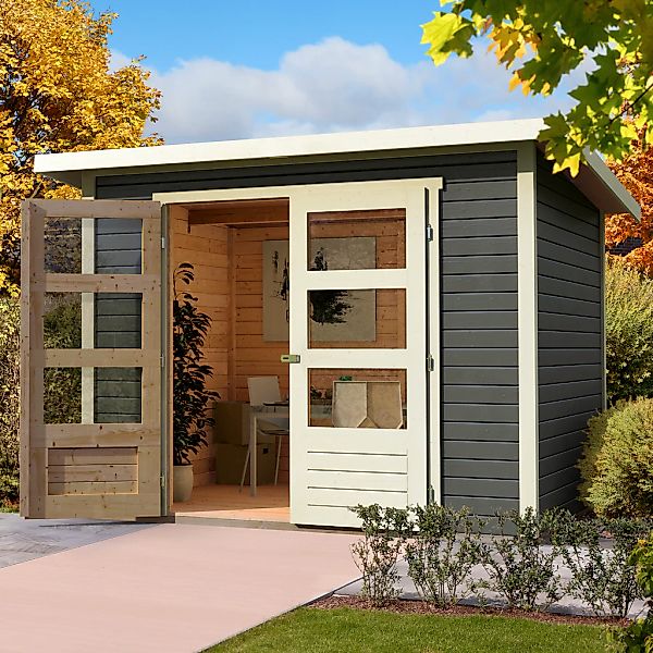 Karibu Gartenhaus "Stockach 4" anthrazit, naturbelassen oder terragrau günstig online kaufen