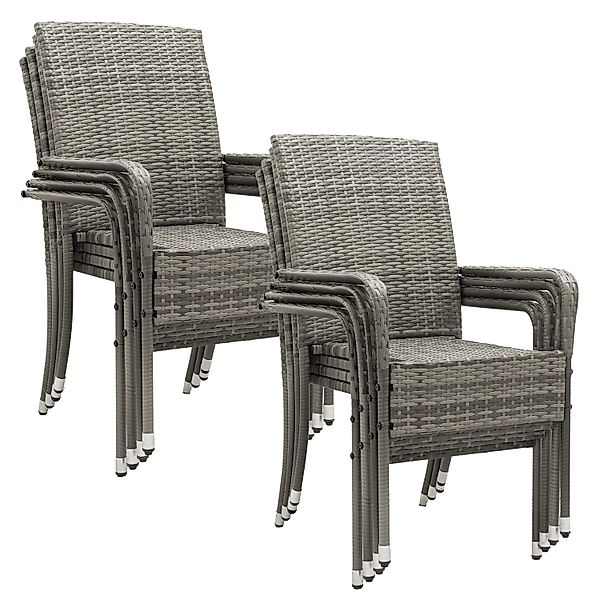 Juskys Polyrattan Gartenstühle Yoro 8er Set Stapelbar mit Armlehnen Grau Me günstig online kaufen