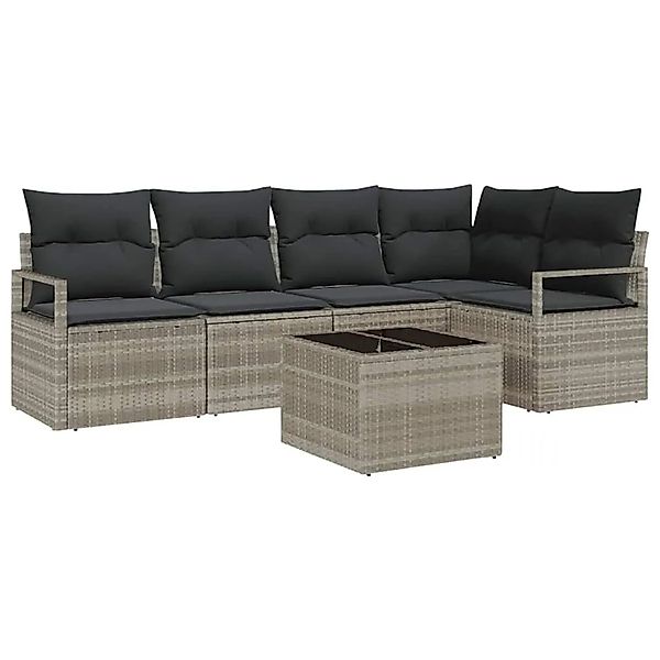 vidaXL Gartensofa-Set mit Kissen 6 Stk Hellgrau Poly-Rattan 3355061 günstig online kaufen