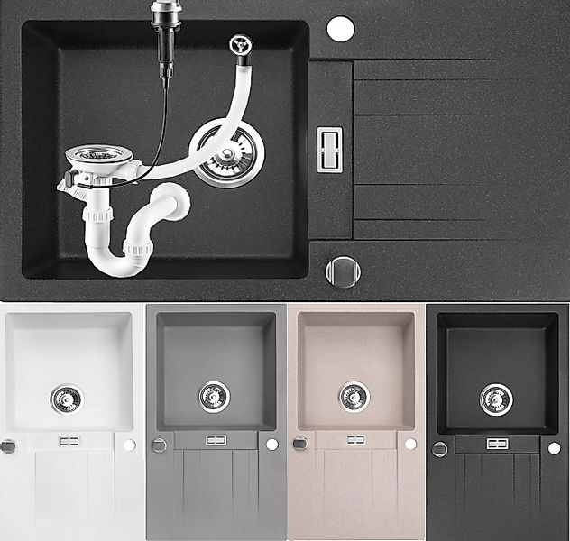 Homeline Granitspüle London Granitspüle Schwarz Weiß Beige Grau Küchenspüle günstig online kaufen