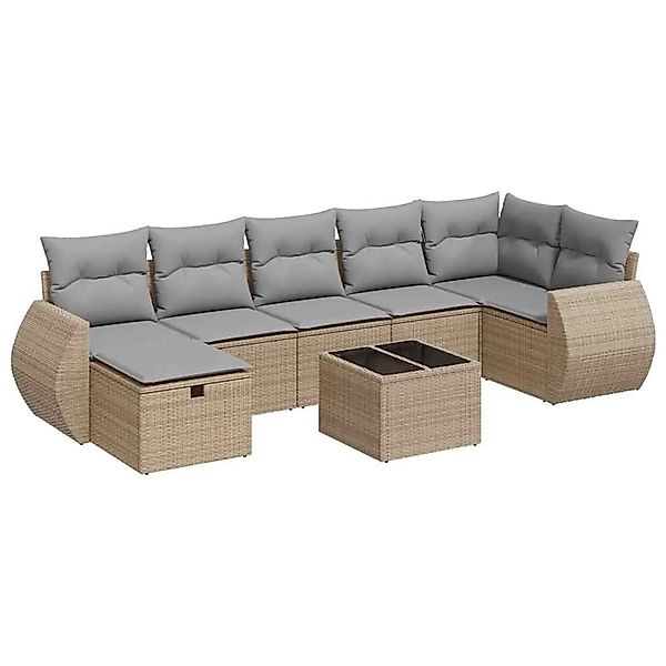 vidaXL 8-Tlg Garten-Sofagarnitur mit Kissen Beige Poly Rattan 3325615 günstig online kaufen