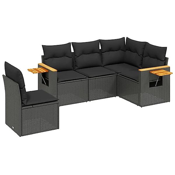 vidaXL 5-Tlg Garten-Sofagarnitur mit Kissen Schwarz Poly Rattan 3226811 günstig online kaufen
