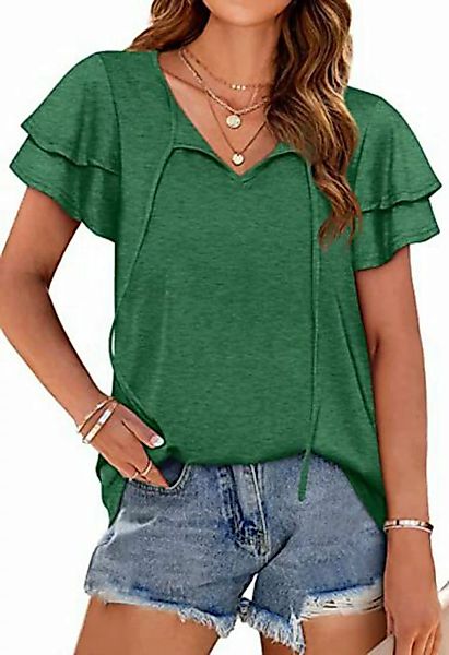 KIKI T-Shirt Sommer-Damen-T-Shirt mit V-Ausschnitt und doppelten Ärmeln günstig online kaufen