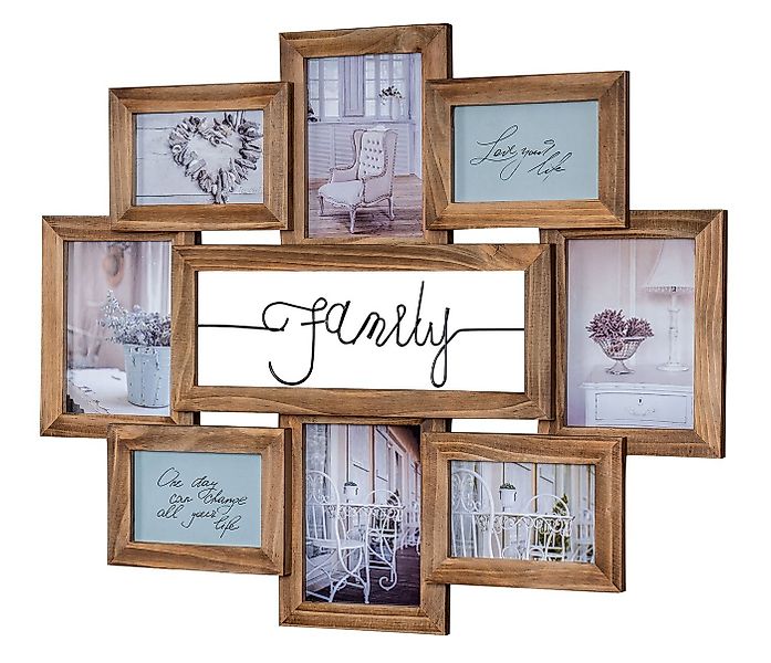 Levandeo® Bilderrahmen Collage, Bilderrahmen 68x56cm 8 Fotos Family Echthol günstig online kaufen