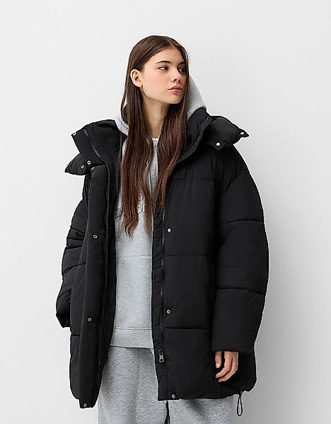 Bershka 3/4-Mantel Kapuze Damen Xl Schwarz günstig online kaufen