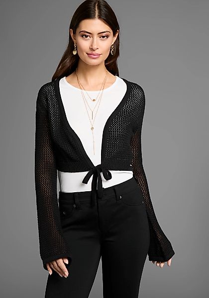 Laura Scott Ajourstrickjacke in Netzstrickoptik in Bolero-Länge günstig online kaufen